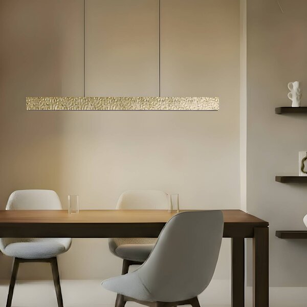Lucande Lampada LED a sospensione Nivara, 117 cm, oro, metallo Nivara, Ottone / Oro, Soggiorno / Sala da pranzo, Metallo, Moderno