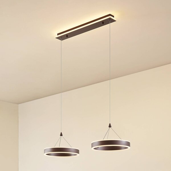 Lucande Lampada LED a sospensione Kolo, 86 cm, 2 luci, marrone, dimmerabile Kolo Lucande,, Marrone / Ruggine, Soggiorno / Sala da pranzo, Plastica, Moderno