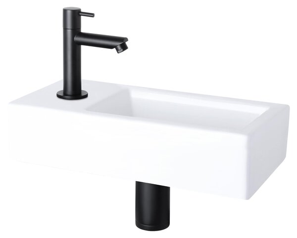 Differnz Helios, lavabo piccolo, lavabo a colonna in Vetroceramica, bianco, con miscelatore nero