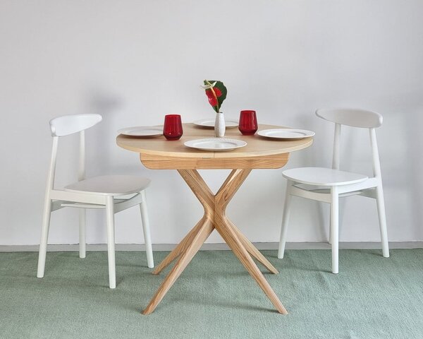 Tavolo da pranzo rotondo in frassino massiccio allungabile con estensione ø 90 cm Jubi – Ragaba