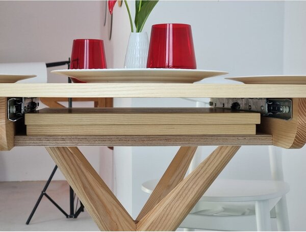 Tavolo da pranzo rotondo in frassino massiccio allungabile con estensione ø 90 cm Jubi – Ragaba