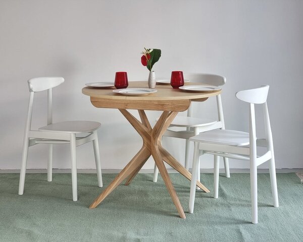 Tavolo da pranzo rotondo in frassino massiccio allungabile con estensione ø 90 cm Jubi – Ragaba