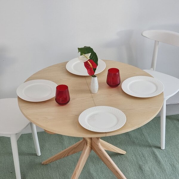 Tavolo da pranzo rotondo in frassino massiccio allungabile con estensione ø 90 cm Jubi – Ragaba