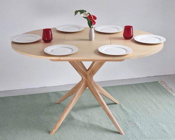 Tavolo da pranzo rotondo in frassino massiccio allungabile con estensione ø 90 cm Jubi – Ragaba