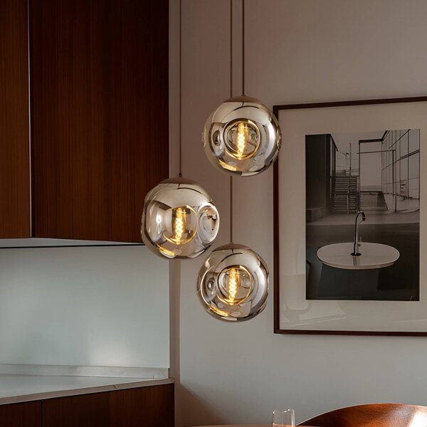 Lampada a sospensione in vetro Valentina Lindby, dimmerabile, Alluminio / Grigio / Zincato, Soggiorno / Sala da pranzo, Vetro, Design, Lampada a sospensione