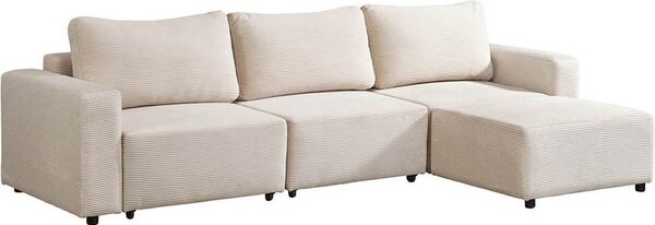 Home Deluxe Divano letto componibile VINA L, beige - incl. vano contenitore | divano in velluto a coste, divano con funzione letto, divano