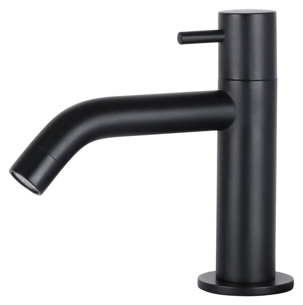 Differnz - Rubinetto per acqua fredda - Miscelatore da cucina nero con beccuccio curvo - Miscelatore nero per lavabo e fontana - Miscelatore compatto per lavabo - Dimensioni 137 x 123 mm - Nero opaco