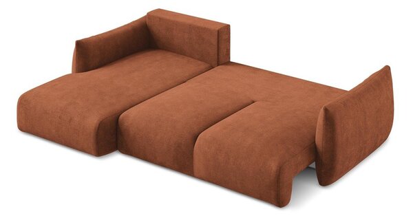 Divano angolare color terracotta allungabile (con penisola a sinistra/con chaise lounge) con rivestimento in ciniglia Leila – Makamii