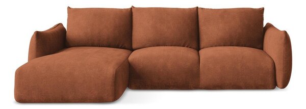 Divano angolare color terracotta allungabile (con penisola a sinistra/con chaise lounge) con rivestimento in ciniglia Leila – Makamii