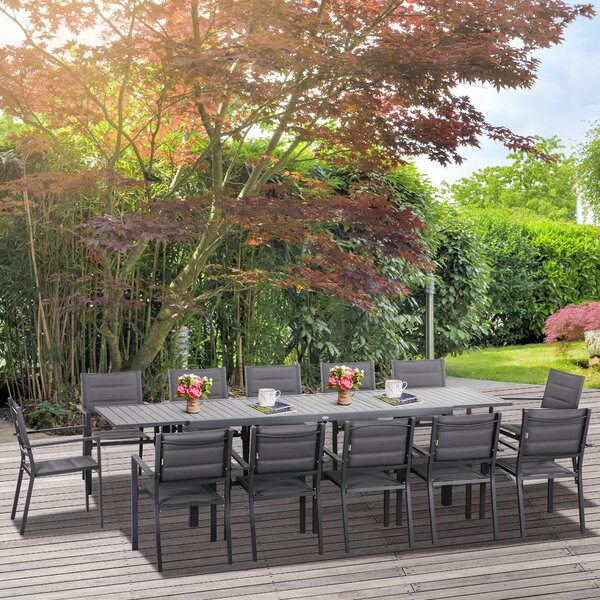 Outsunny Salon de jardin in alluminio e tessilene tavolo estensibile 8/12 persone 12 sedie impilabili grigio