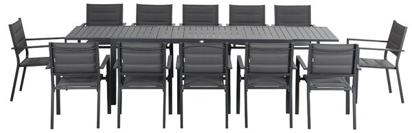 Outsunny Salon de jardin in alluminio e tessilene tavolo estensibile 8/12 persone 12 sedie impilabili grigio