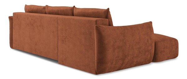Divano angolare color terracotta allungabile (con penisola a sinistra/con chaise lounge) con rivestimento in ciniglia Leila – Makamii
