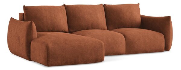 Divano angolare color terracotta allungabile (con penisola a sinistra/con chaise lounge) con rivestimento in ciniglia Leila – Makamii