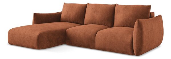 Divano angolare color terracotta allungabile (con penisola a sinistra/con chaise lounge) con rivestimento in ciniglia Leila – Makamii