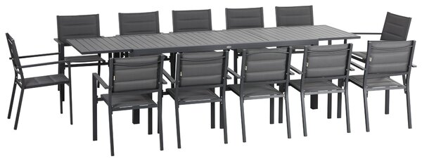 Outsunny Salon de jardin in alluminio e tessilene tavolo estensibile 8/12 persone 12 sedie impilabili grigio