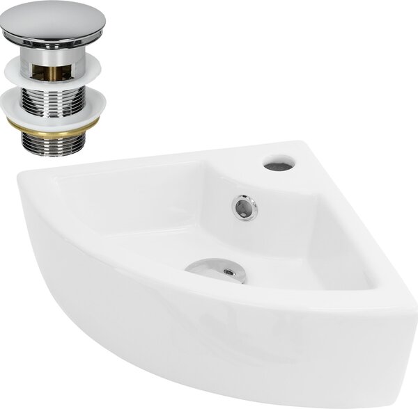 LuxeBath Lavabo Lavabo da appoggio Square, 46x33x13 cm, bianco, in Vetroceramica, incl. set di scarico con troppopieno