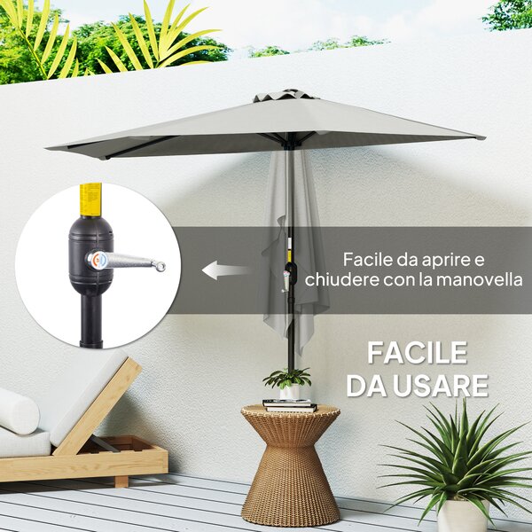 Outsunny Ombrellone da Parete Mezzaluna Salvaspazio con Apertura a Manovella, 2.7x2.4 m, Grigio Chiaro | Aosom Italy