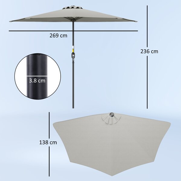 Outsunny Ombrellone da Parete Mezzaluna Salvaspazio con Apertura a Manovella, 2.7x2.4 m, Grigio Chiaro | Aosom Italy