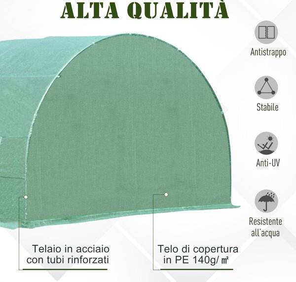 Outsunny Serra da Giardino a Tunnel da Esterno in Acciaio e PE con 8 Finestre 5.95 x 3 x 2m Verde|Aosom