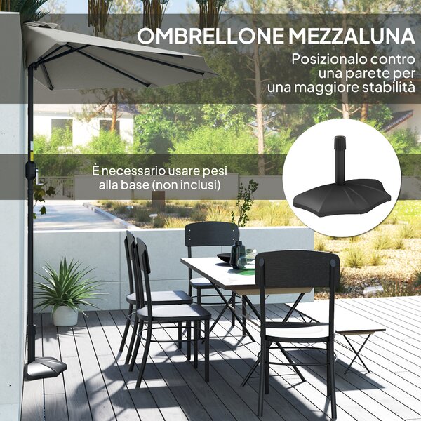 Outsunny Ombrellone da Parete Mezzaluna Salvaspazio con Apertura a Manovella, 2.7x2.4 m, Grigio Chiaro | Aosom Italy