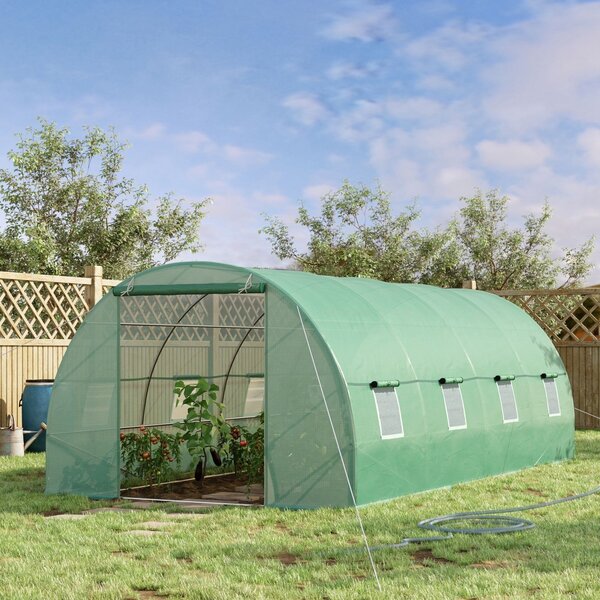 Outsunny Serra da Giardino a Tunnel da Esterno in Acciaio e PE con 8 Finestre 5.95 x 3 x 2m Verde|Aosom
