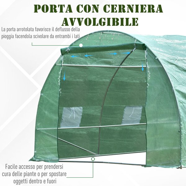 Outsunny Serra da Giardino a Tunnel da Esterno in Acciaio e PE con 8 Finestre 5.95 x 3 x 2m Verde|Aosom