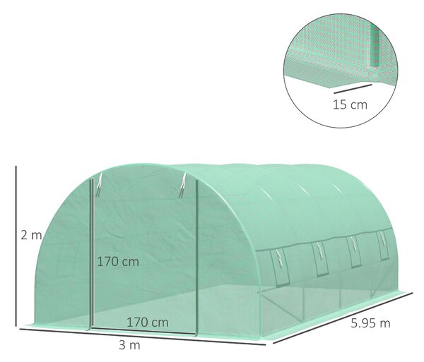 Outsunny Serra da Giardino a Tunnel da Esterno in Acciaio e PE con 8 Finestre 5.95 x 3 x 2m Verde|Aosom