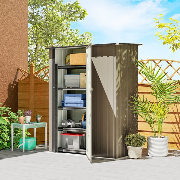 Outsunny Casetta da Giardino con Porta Bloccabile, Capanno Porta Attrezzi in Metallo con Tetto Inclinato, 142x86x189 cm, Marrone | Aosom Italy