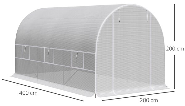 Outsunny Serra da Giardino a Tunnel 4x2x2m con Porta e 6 Finestre Avvolgibili Anti-Raggi UV, Serra per Orto in Polietilene, Verde, | Aosom Italy