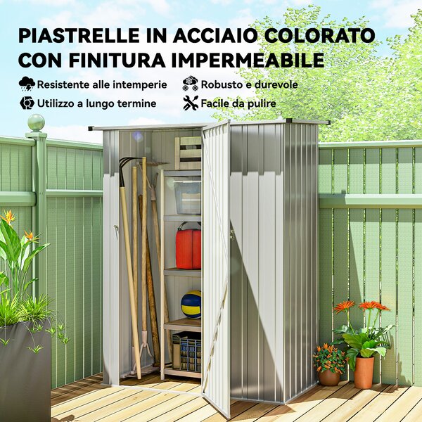 Outsunny Capanno Porta Attrezzi in Metallo con Tetto Inclinato e Porta Bloccabile, 142x86x189 cm, Argento | Aosom Italy