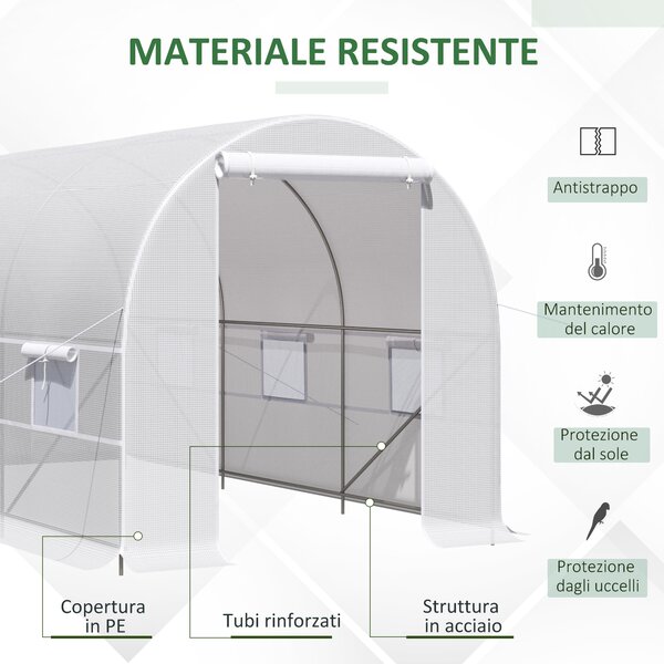 Outsunny Serra da Giardino a Tunnel 4x2x2m con Porta e 6 Finestre Avvolgibili Anti-Raggi UV, Serra per Orto in Polietilene, Verde, | Aosom Italy