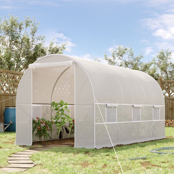 Outsunny Serra da Giardino a Tunnel 4x2x2m con Porta e 6 Finestre Avvolgibili Anti-Raggi UV, Serra per Orto in Polietilene, Verde, | Aosom Italy