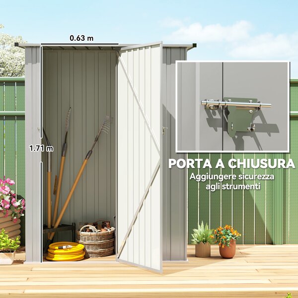 Outsunny Capanno Porta Attrezzi in Metallo con Tetto Inclinato e Porta Bloccabile, 142x86x189 cm, Argento | Aosom Italy