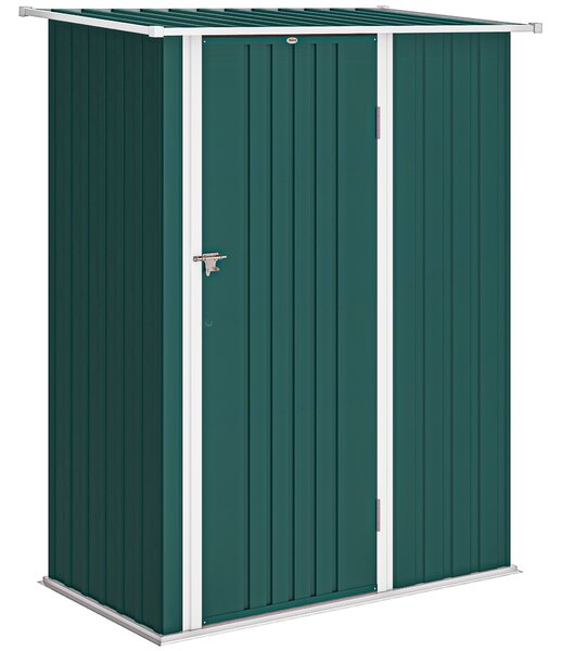 Outsunny Casetta da Giardino con Tetto Inclinato e Porta Bloccabile, Capanno Porta Attrezzi in Metallo, 142x86x189 cm, Verde | Aosom Italy
