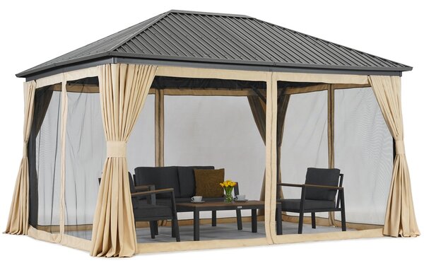 Gazebo Sardegna 3x4 in metallo con tende e zanzariera Garden Point beige