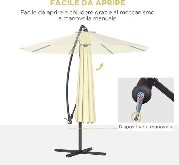Outsunny Ombrellone da Giardino 3x2.5 m a Braccio Inclinabile con Manovella, Beige | Aosom Italy