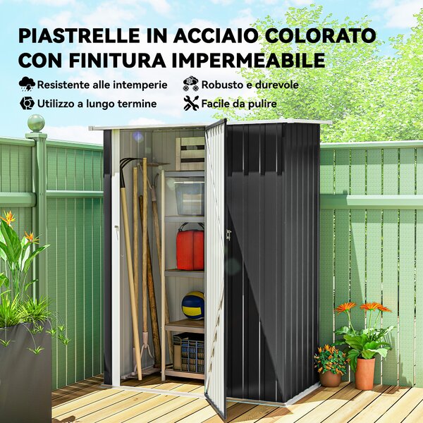 Outsunny Capanno Porta Attrezzi in Metallo con Tetto Inclinato e Porta Bloccabile, 142x86x189 cm, Grigio Scuro | Aosom Italy