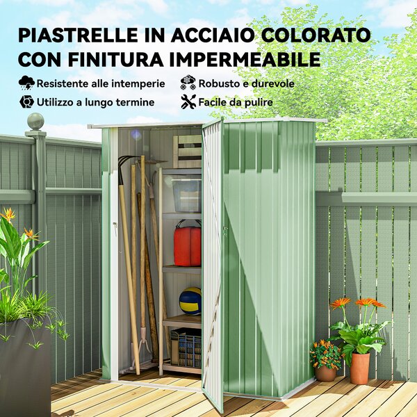 Outsunny Capanno Porta Attrezzi in Metallo con Tetto Inclinato e Porta Bloccabile, 142x86x189 cm, Verde Chiaro | Aosom Italy