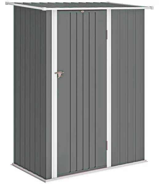 Outsunny Capanno Porta Attrezzi in Metallo con Tetto Inclinato e Porta Bloccabile, 142x86x189 cm, Grigio Chiaro | Aosom Italy