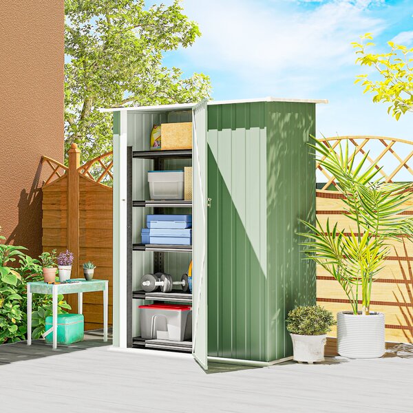 Outsunny Capanno Porta Attrezzi in Metallo con Tetto Inclinato e Porta Bloccabile, 142x86x189 cm, Verde Chiaro | Aosom Italy