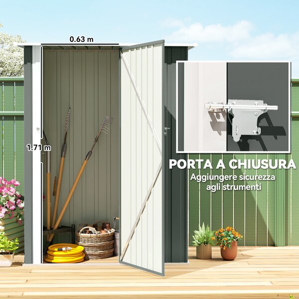 Outsunny Capanno Porta Attrezzi in Metallo con Tetto Inclinato e Porta Bloccabile, 142x86x189 cm, Grigio Chiaro | Aosom Italy
