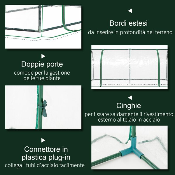 Outsunny Serra a Tunnel da giardino in Acciaio con Copertura in PVC, 200x100x80 cm, Trasparente e Verde | Aosom Italy