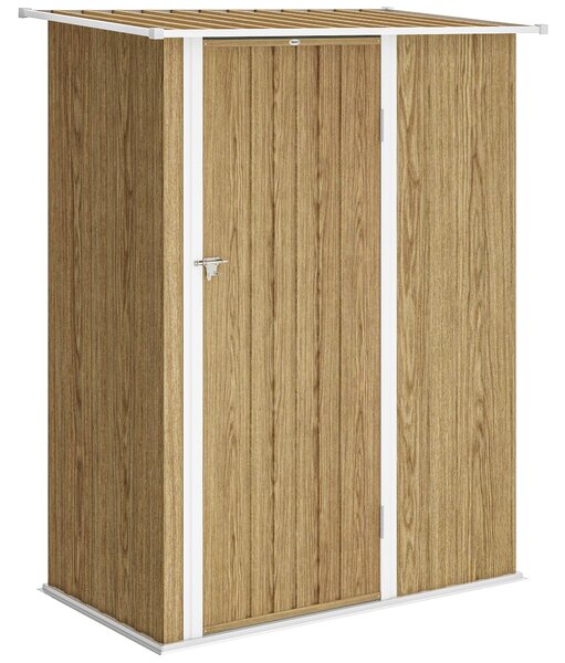 Outsunny Capanno Porta Attrezzi in Metallo con Tetto Inclinato e Porta Bloccabile, 142x86x189 cm, color Legno | Aosom Italy