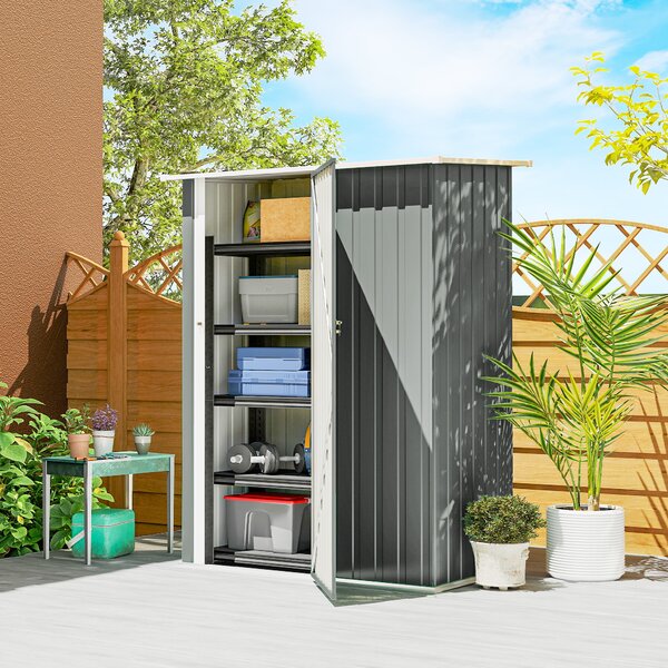 Outsunny Capanno Porta Attrezzi in Metallo con Tetto Inclinato e Porta Bloccabile, 142x86x189 cm, Grigio Chiaro | Aosom Italy