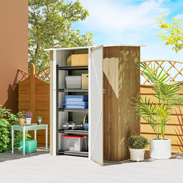 Outsunny Capanno Porta Attrezzi in Metallo con Tetto Inclinato e Porta Bloccabile, 142x86x189 cm, color Legno | Aosom Italy
