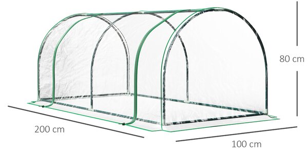 Outsunny Serra a Tunnel da giardino in Acciaio con Copertura in PVC, 200x100x80 cm, Trasparente e Verde | Aosom Italy
