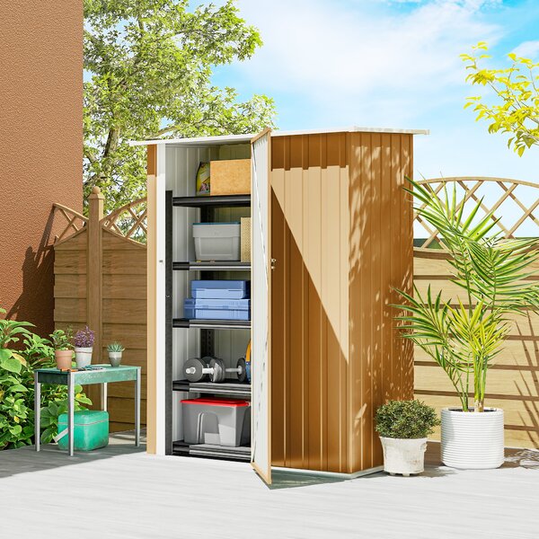 Outsunny Casetta da Giardino con Tetto Inclinato e Porta Bloccabile, Capanno Porta Attrezzi in Metallo, 142x86x189 cm, Giallo | Aosom Italy