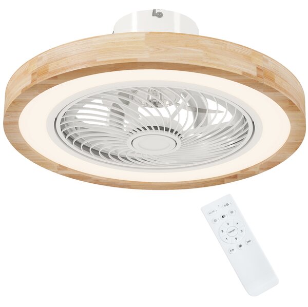 HOMCOM Ventilatore da soffitto con lampada e telecomando, 6 velocità, luminosità regolabile, motore silenzioso, marrone chiaro | Aosom Italy