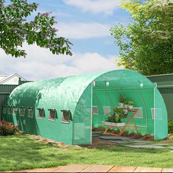 Outsunny Serra da giardino tunnel 24m² 8L x 3l x 2H m - 16 finestre, Porta con zip avvolgibile acciaio zincato, telo PE, Verde