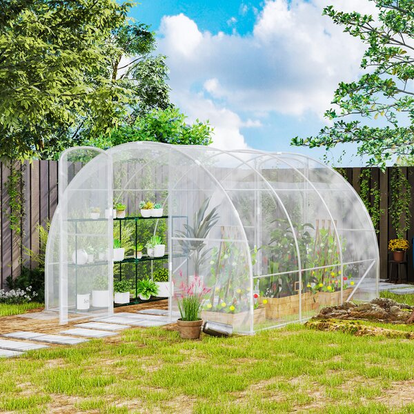 Outsunny Serra da giardino tunnel 3 x 3 x 2 m 9 m² con porta a cerniere telo in PE 150 g/m² per Verdure Piante Fiori